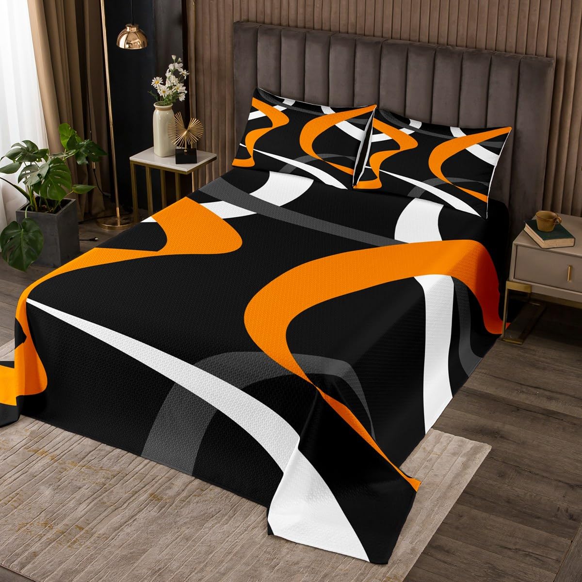 Homewish Set Copripiumino Astratto Nero Arancione con Righe Geometriche, Colore: Nero, Arancione, Grigio Scuro, Bianco, per Bambini, Ragazzi, Adulti, Uomini, Biancheria da Letto Moderna, Decorazione