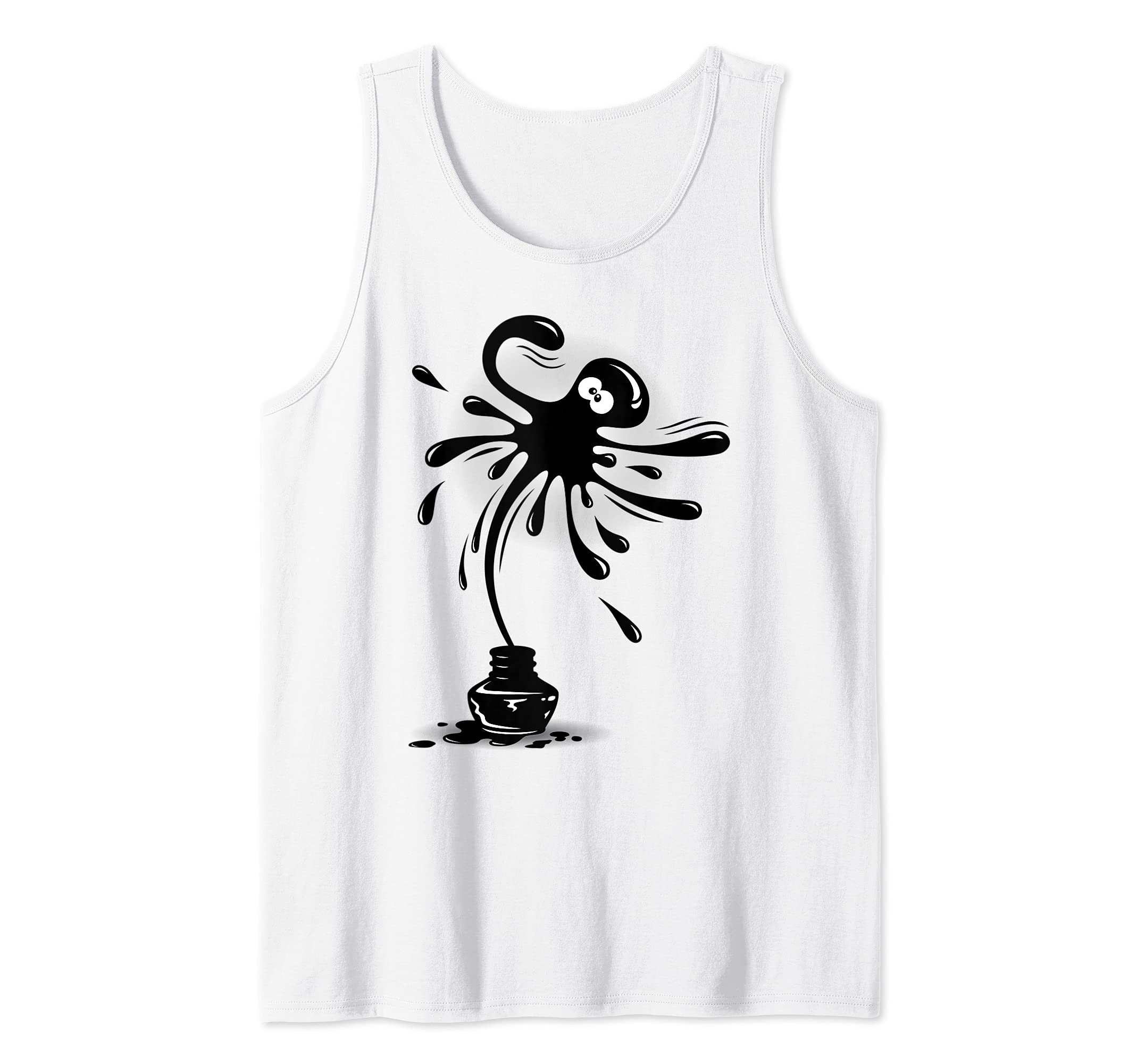 Ink Pen Collector Cartoon Tank Top, White, S