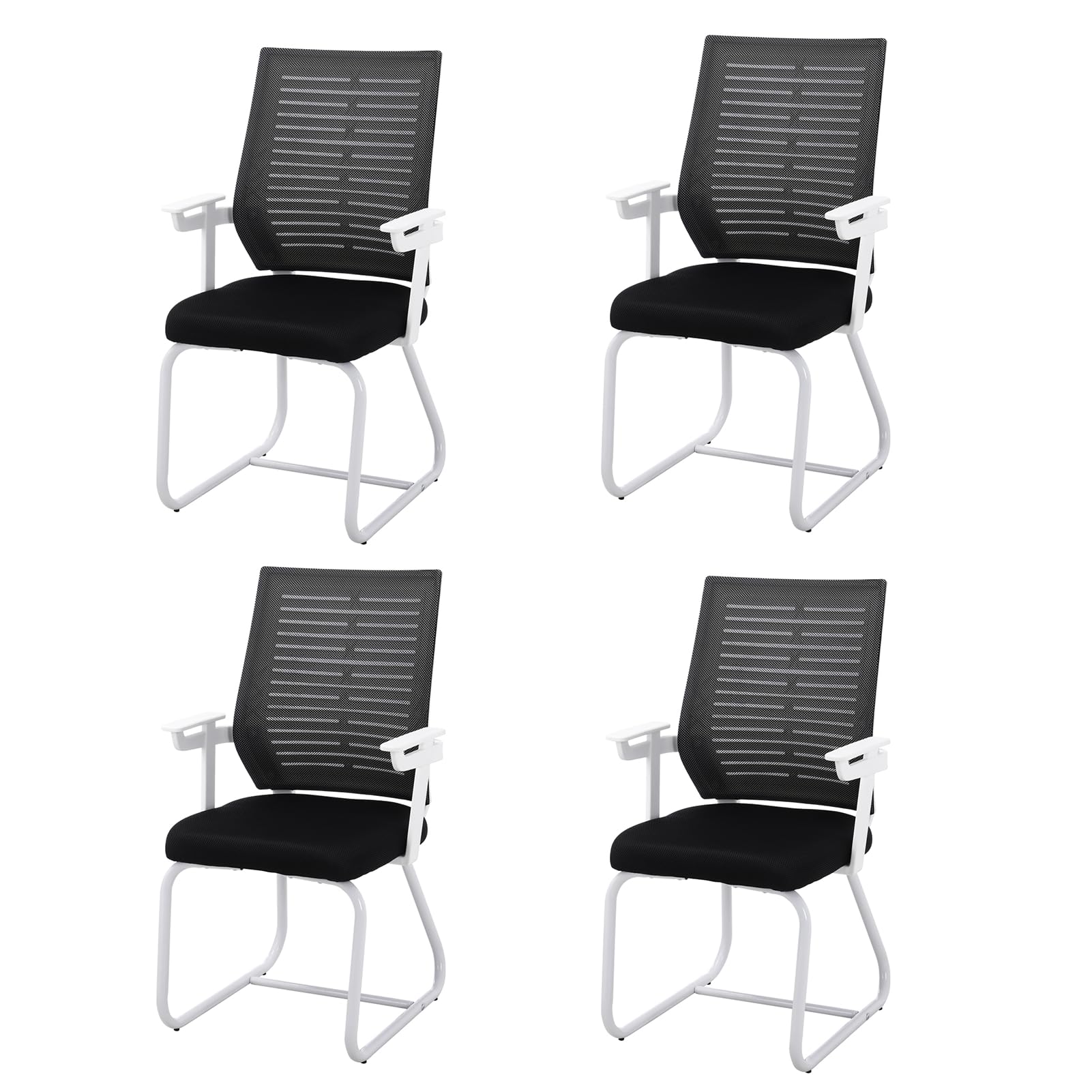 Warmiehomy 4Pcs Meeting Room chairs without Wheels Conference Chair with Armrest Reception Chair with Metal Legs Guest Vistor Chairs for Office, Black