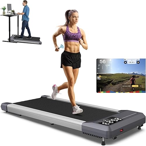 Walking Pad Treadmill, Walking Pad with Incline, Voice Controlled Smart Under Desk Treadmill Works with ZWIFT KINOMAP WELLFIT Apps, 300+LB Capacity