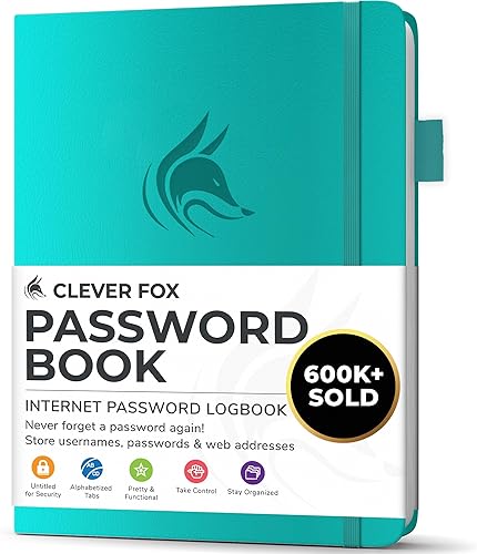 Miniatura 247 de Clever Fox - Libreta de contraseñas con pestañas alfabéticas, organizador de direcciones de Internet, tamaño pequeño de bolsillo, para inicios de