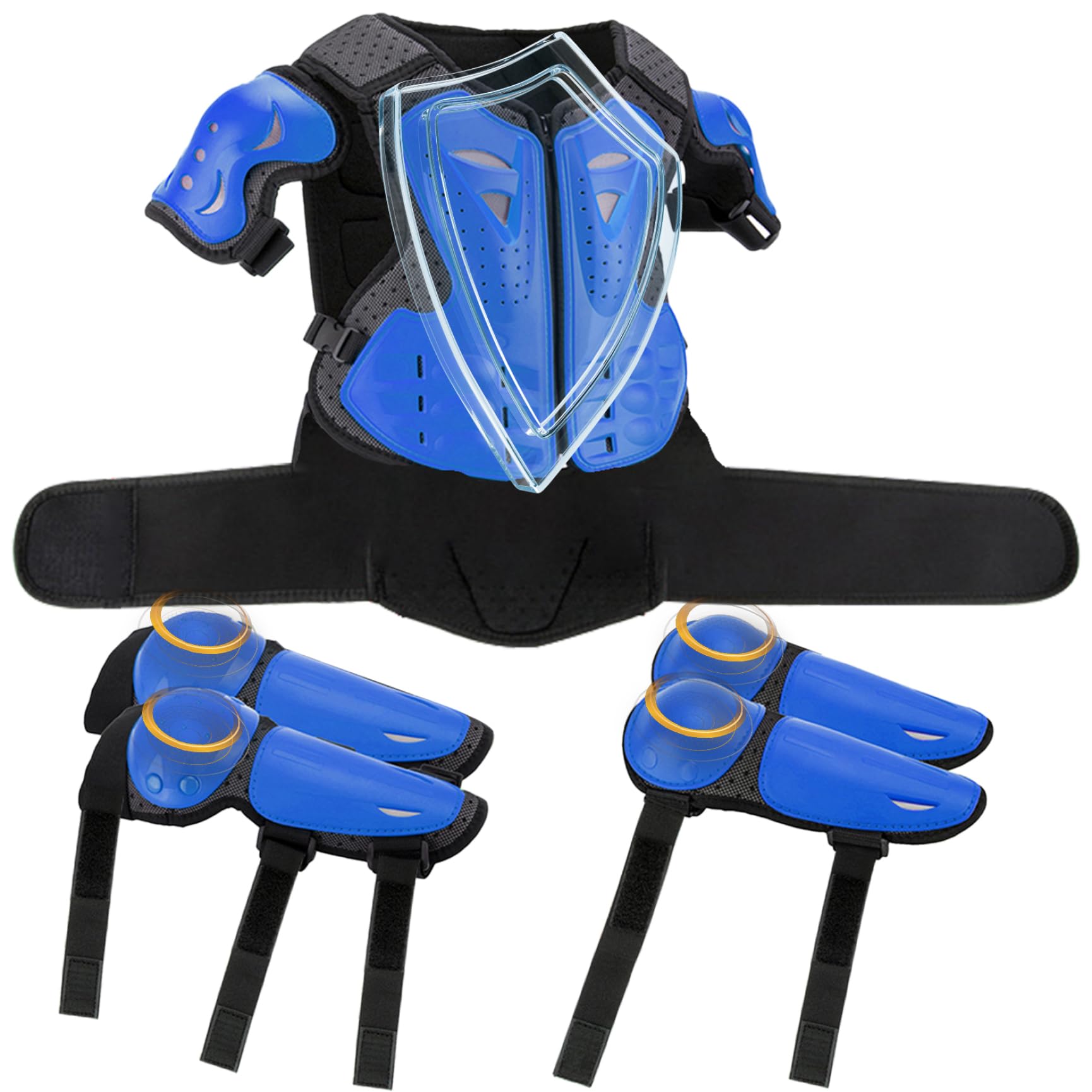 Armatura per corpi motocross per bambini armatura moto armatura protettiva regolabile per gli ingranaggi protettiva armatura resistente alla moto per skateboard bici, set blu 1