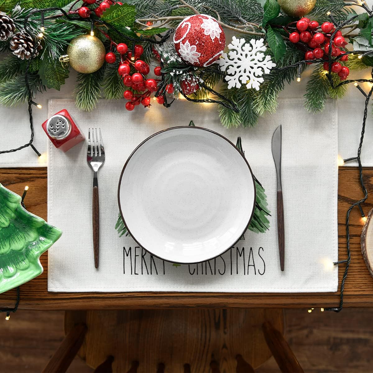Prоduсt Dеаl Artoid Mode Christmas Placemat for Dining Table Christmas Tree Ornament Gnome Truck, 12 x 18 Inch Winter Holiday Rustic Washable Table Mat Set of 4