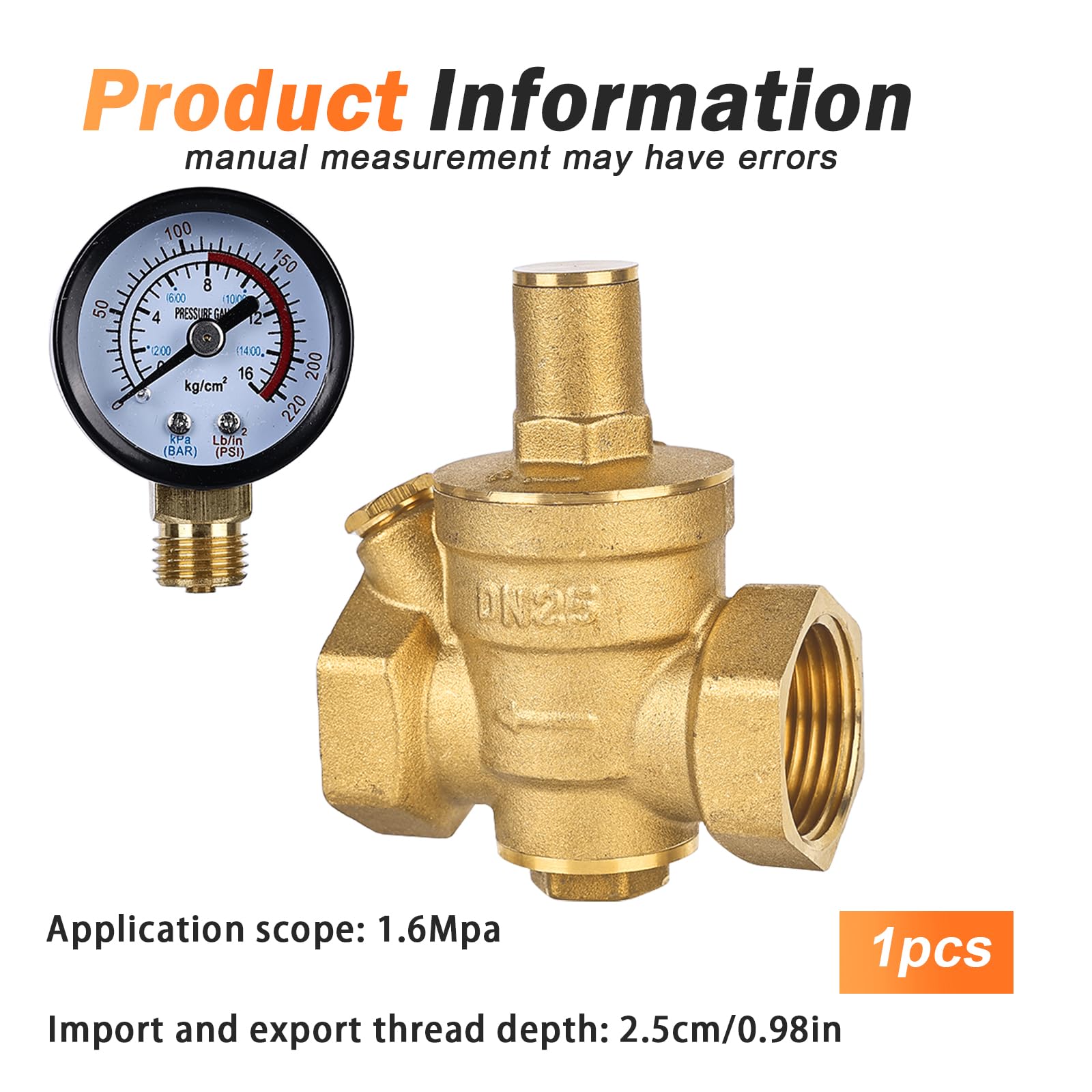 Regulador de presión de agua de 1 pulgada DN25 con manómetro: Sporgo latón reductor de presión ajustable regulador de presión de agua válvula válvula regulador de presión