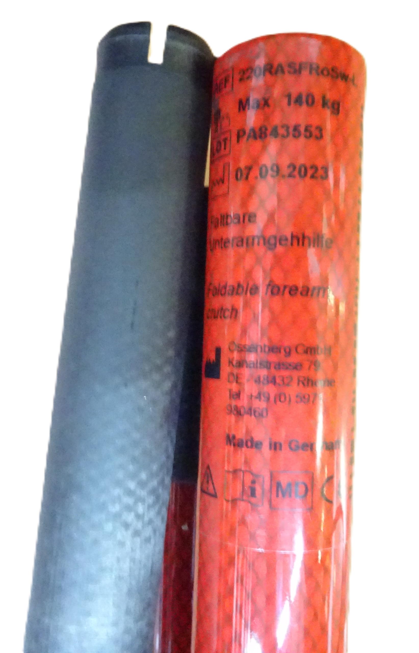 Ossenberg Muleta de viaje plegable anatómica de fibra de carbono roja con agarre suave – izquierda