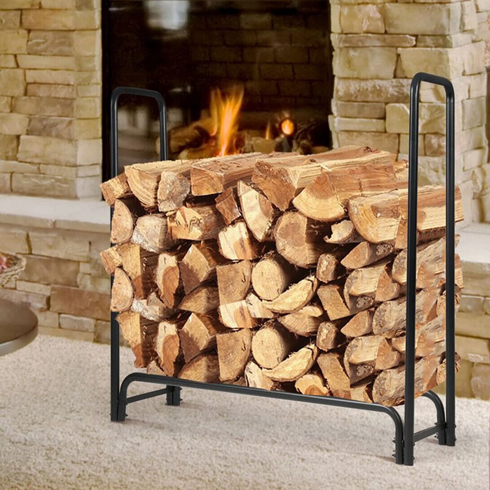 Culle portalegna Portalegna in Metallo, Porta Legna da Camino, Impilatore per Legna da Ardere da Interno Ed Esterno da Giardino E Cortile, 124x36x123cm