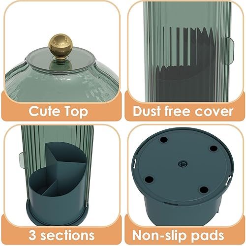 Miniatura 5 de Soporte para brochas de maquillaje con tapa, rotación de 360 grados, transparente, a prueba de polvo, organizador de maquillaje para tocador de