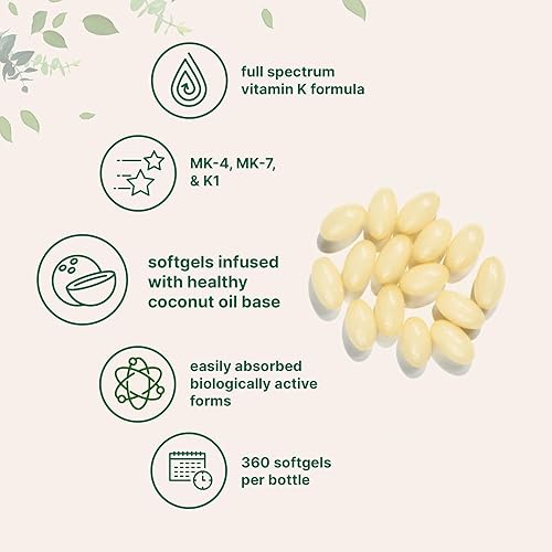Miniatura 3 de Micro Ingredients Complejo súper vitamina K (K2 MK7 + MK4 y K1), cápsulas blandas de aceite de coco 360  Vitaminas K de fácil absorción, complejo