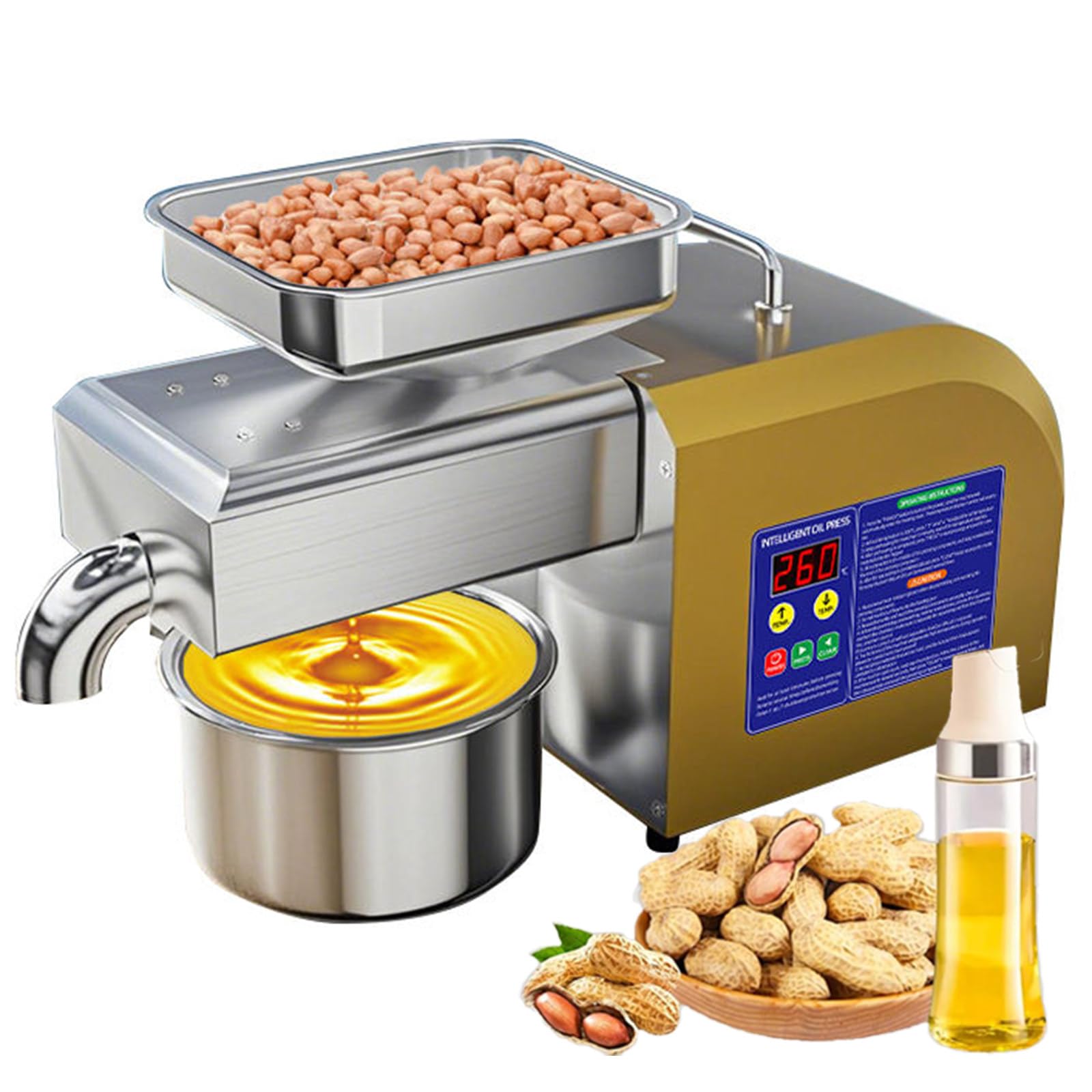 Ptatritious Multicolor 1100W Commercial Oil Press Machine Oil Expel, Stainless Steel Nuts Seeds Oil Pressing Machine Electric Automatic Cold Hot, Automatic Oil Making, Electric Oil Extractor