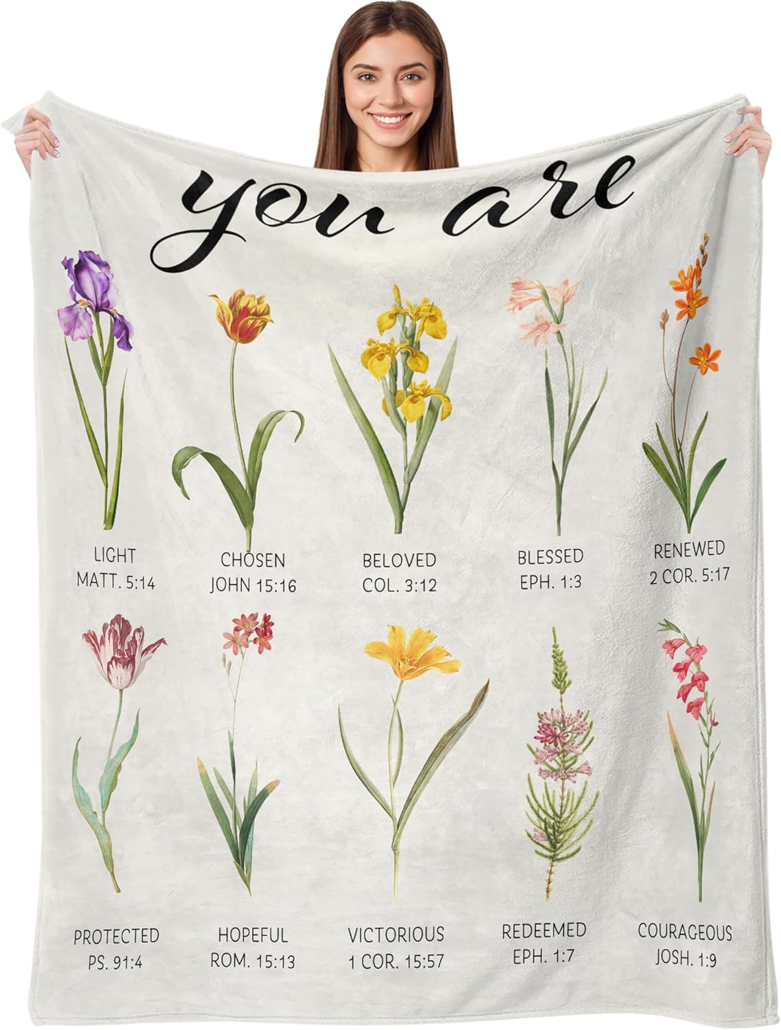 Christian Flower Throw Blanket Birthday Gifts Scripture Art Blankets Inspiring Religious Gifts for Mom Wife Daughter Sister Friend Ultra Soft Microfiber Faith Decor (50''×60'', Flower)