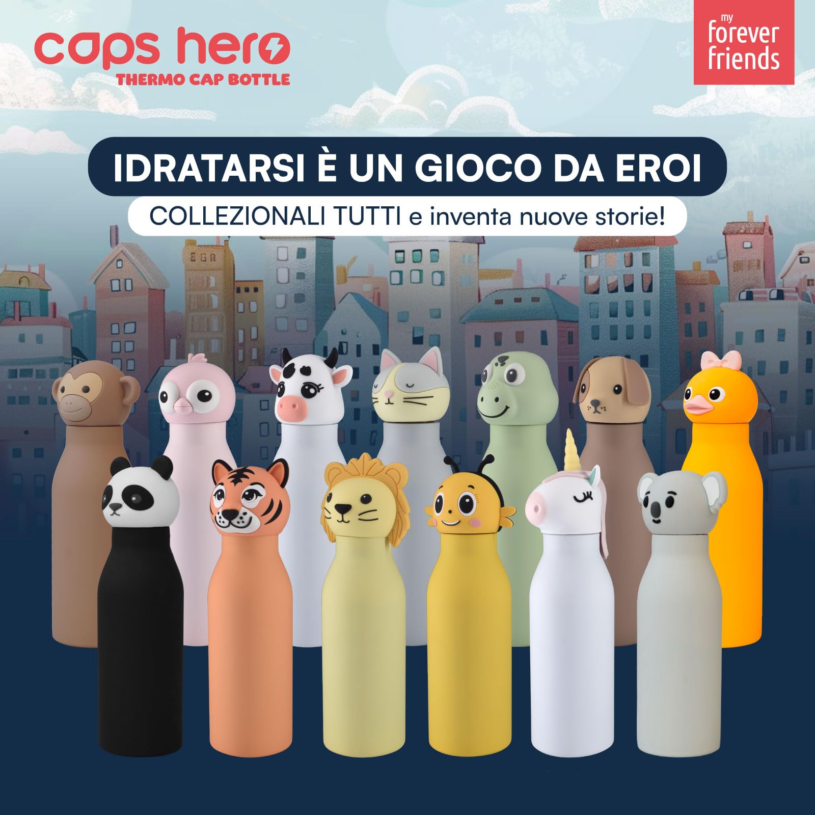Borraccia Termica per Bambini Acciaio Inox Senza BPA 520ml - CapsHero Unicorno Unicorn Una - Riutilizzabile Antiodore con Doppia Parete 230x70mm - Caldo 12h Freddo 24h - Collezione My Forever Friends