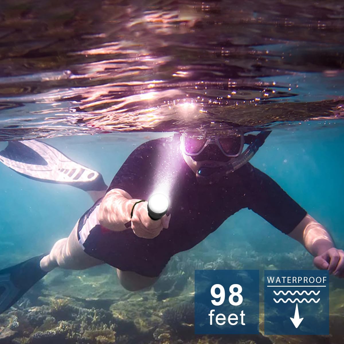 Lámpara de buceo LED extremadamente brillante 6000 lúmenes, IPX8, resistente al agua 30 m, linterna subacuática, XHP70 recargable, lámpara de buceo para cuevas submarinas de aguas profundas