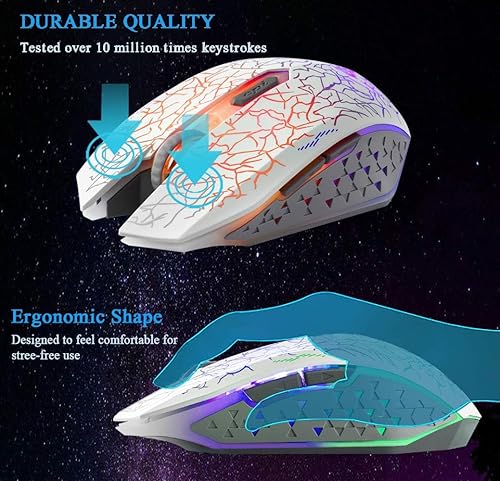 Miniatura 3 de VEGCOO C10 Mouse inalámbrico para juegos, mouse recargable para juegos, ratones ópticos silenciosos con receptor USB de 2.4G, 3 DPI ajustables, 7