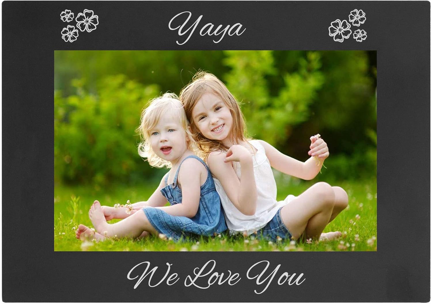 CustomGiftsNow Yaya - We Love You Engraved Anodized Aluminum Hanging/Tabletop Group Family Photo Picture Frame
