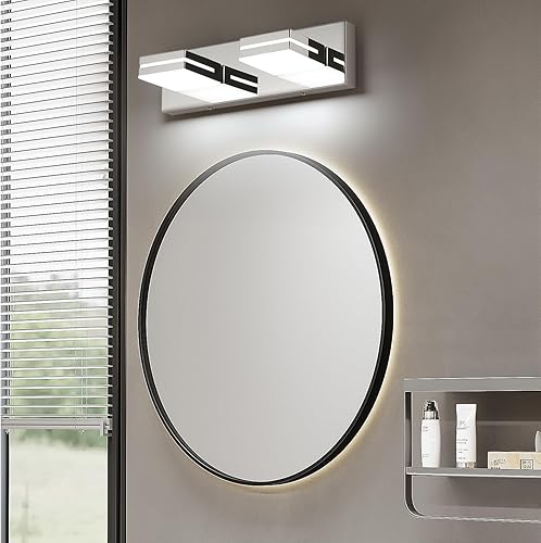 Miniatura 6 de SineRise - Lámpara LED para tocador de baño - Moderna lámpara de acrílico con acabado cromado para iluminación de pared sobre el espejo - 2 luces,