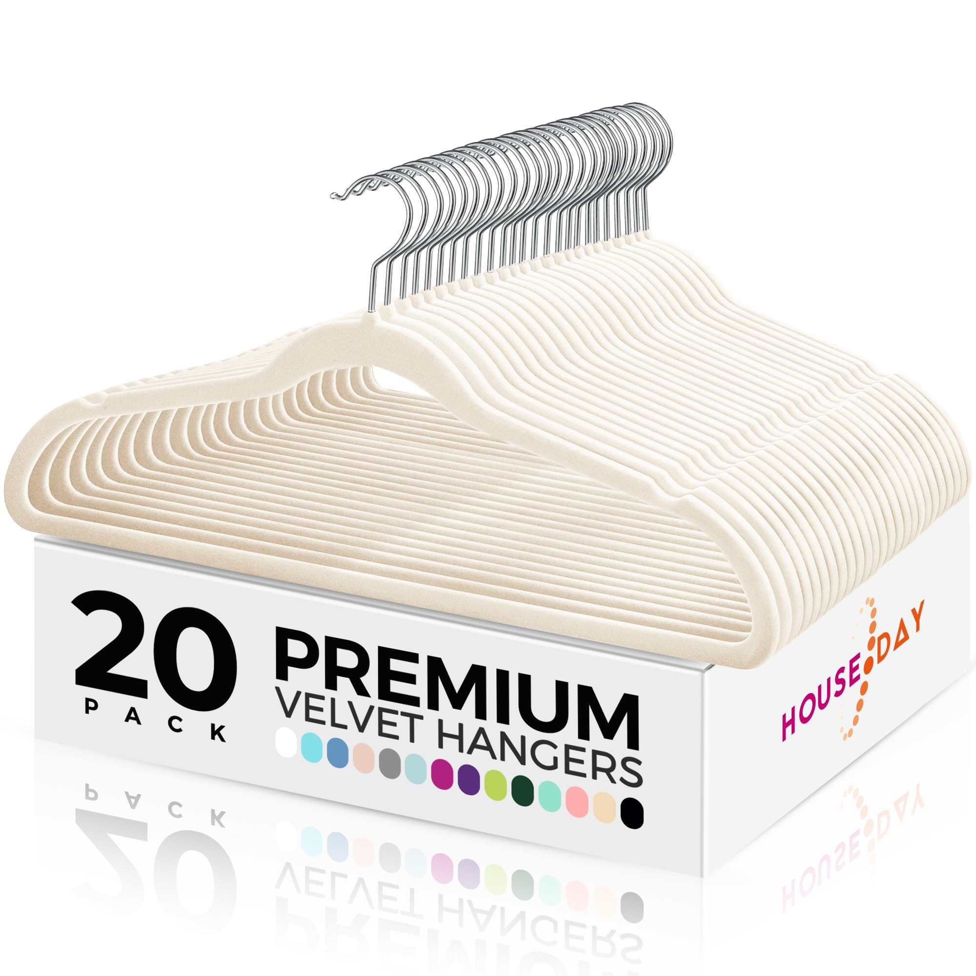 HOUSE DAY Premium Velvet Clothes Hangers Non-Slip Flocked Felt Hangers Heavy Duty Durable Coat and Suit Hanger, Vibrant Color Slim Lightweight Space Saving Hanger (20 Pack, Ivory)