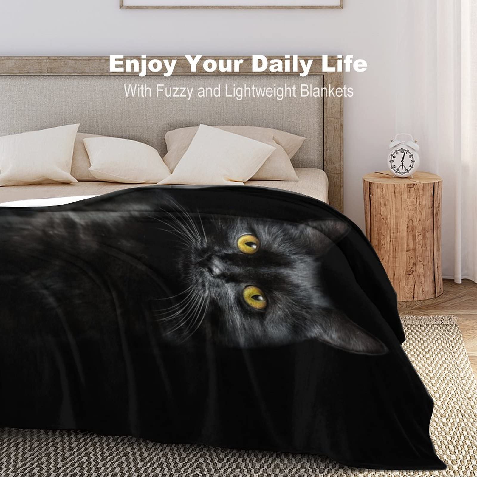 Plaid Polaire 220x240 Cm Impression 3D Chat Noir - Tissu Doux Moelleux - Pour Canapé, Lit, Camping