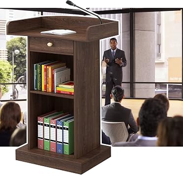 Church Lectern Classroom Pulpit Podiums Solid Wood Lecterns for Adults Standing, Brown Office Wedding Tall Lectern Podium Stands with Drawer & Storage Shelf, for Church College