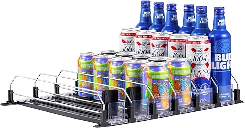 RULA Organizador de bebidas para refrigerador, dispensador de latas de soda autoempujable para refrigerador, ancho ajustable, empujador de botella