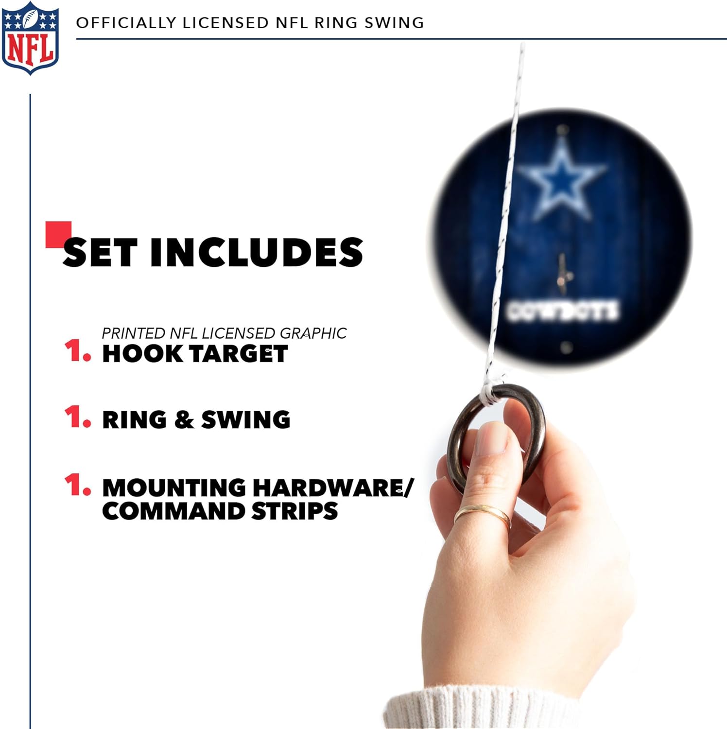 Solid Wood NFL Hook & Ring Toss Set with Direct Print HD Team Graphics – Easy Hang Hook and Ring Toss Target – Great Gift for Any Football Fan! Ring Toss Family Game for a Game Room, bar or Garage!