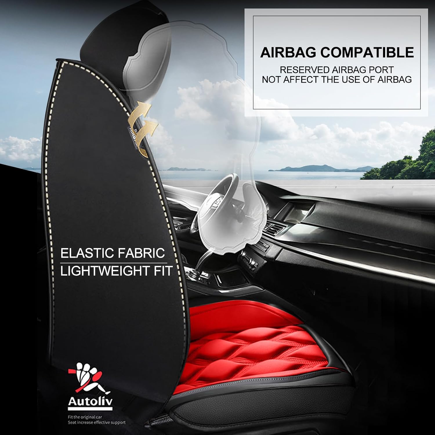 AOMSAZTO Custom Fit Leather Seat Covers Full Set for Toyota Tacoma 2016-2023 Double Cab, Waterproof Faux Leather Truck Seat Protector(Only for Double Cab 4 Door), Black&Red