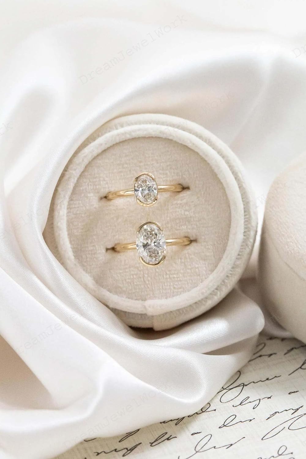 2CT Oval Cut Moissanite Engagement Ring for Women Half Bezel Set Solitaire Ring 14K Gold Classic Wedding Jewelry Proposal Gift for Wife