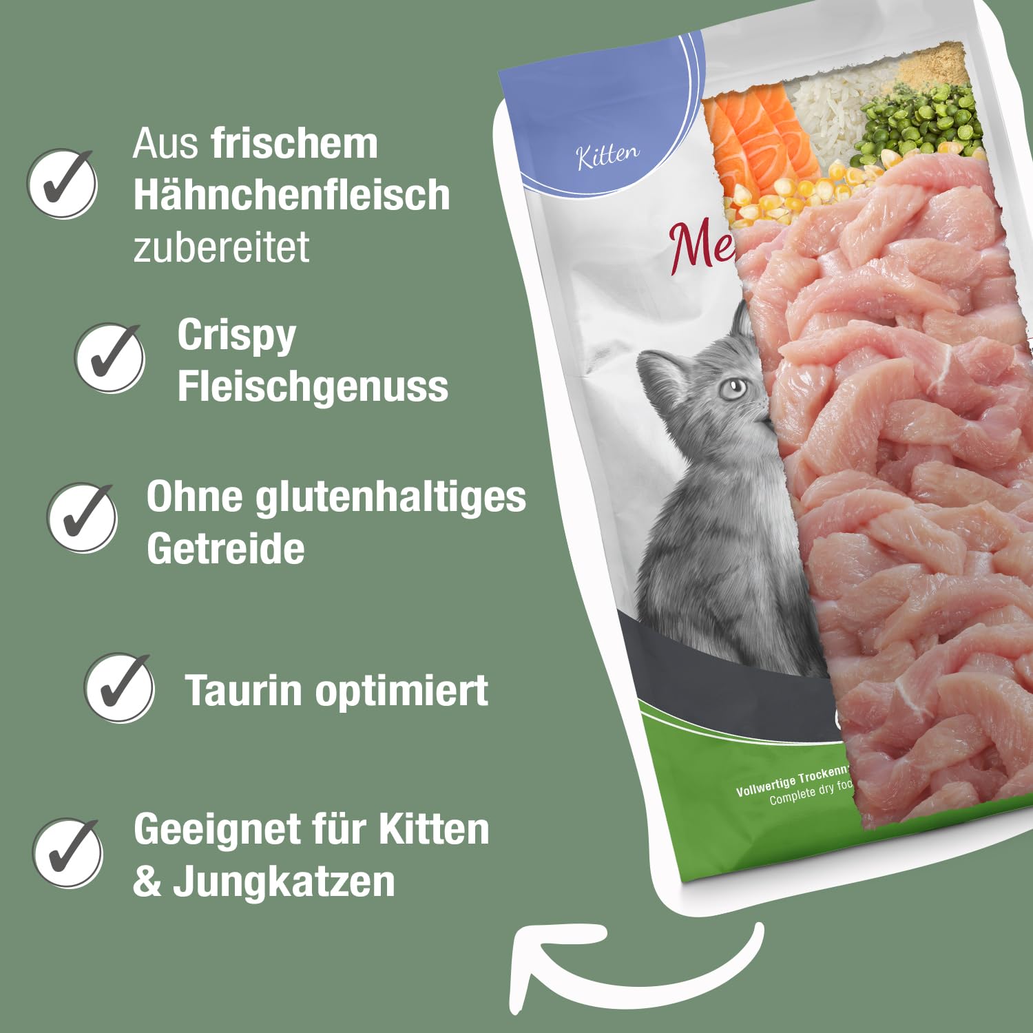 PLATINUM - Katzenfutter MeatCrisp Kitten Chicken aus dem Frischfleischtrockner - 1,5kg Katzenfutter trocken mit 83% Frischfleisch - Trockenfutter für Kitten und Jungkatzen mit Crispy Biss