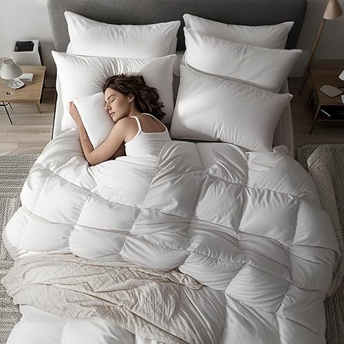 Miniatura 2 de Beautyrest Edredón de fibra de ganso tamaño QueenFull, 100% algodón para todas las estaciones, edredón de cama blanco, 8 pestañas, colección de