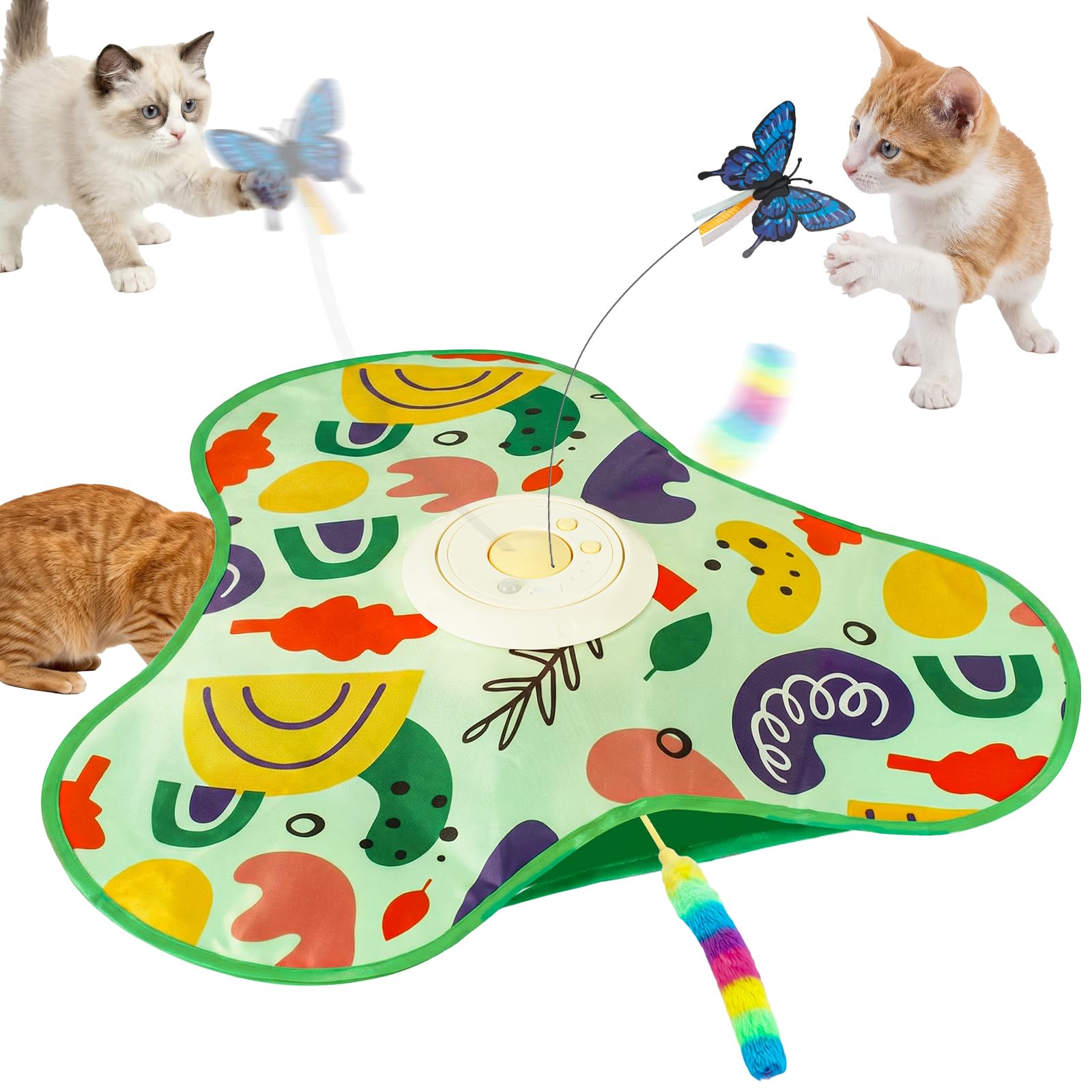 Interactive Cat Toy for Indoor Cats, Recargable Touch Activated Kitten Toy with Dual Motion Butterfly & Feather Tail, 3 Speed Automatic Smart Play for Ejercise & Boredom Relief