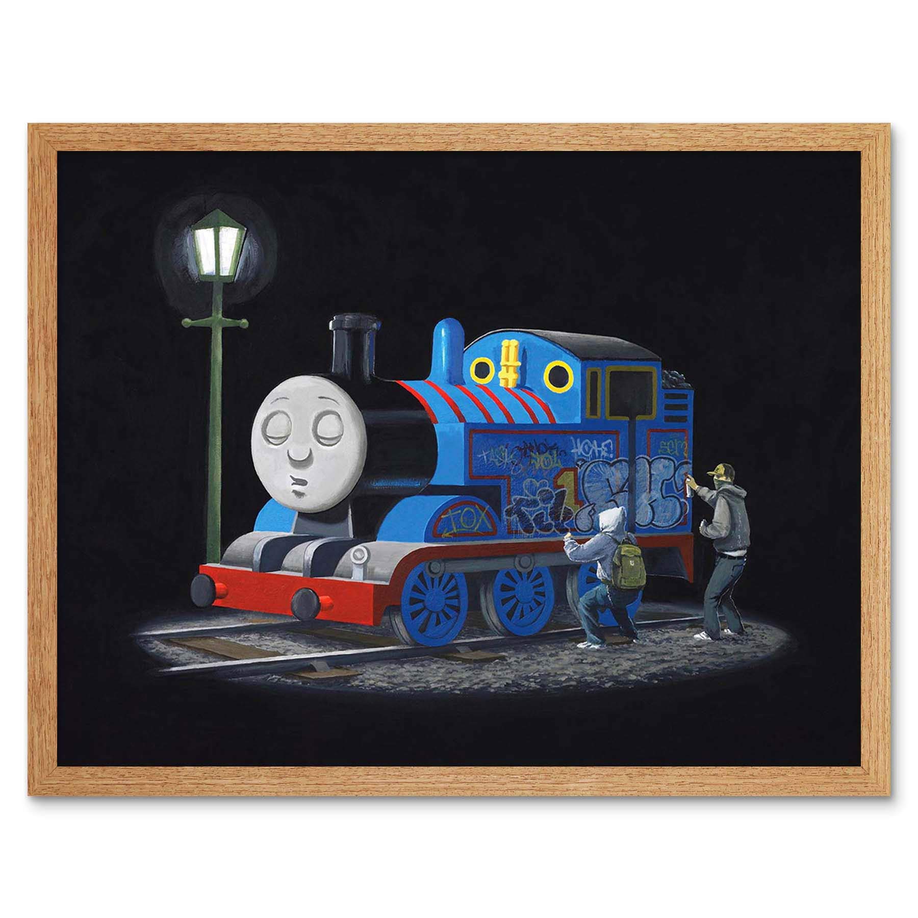 Wee Blue Coo Banksy Thomas Tank Engine Graffiti Street Art Print Framed Poster Wall Decor 12X16 Inch