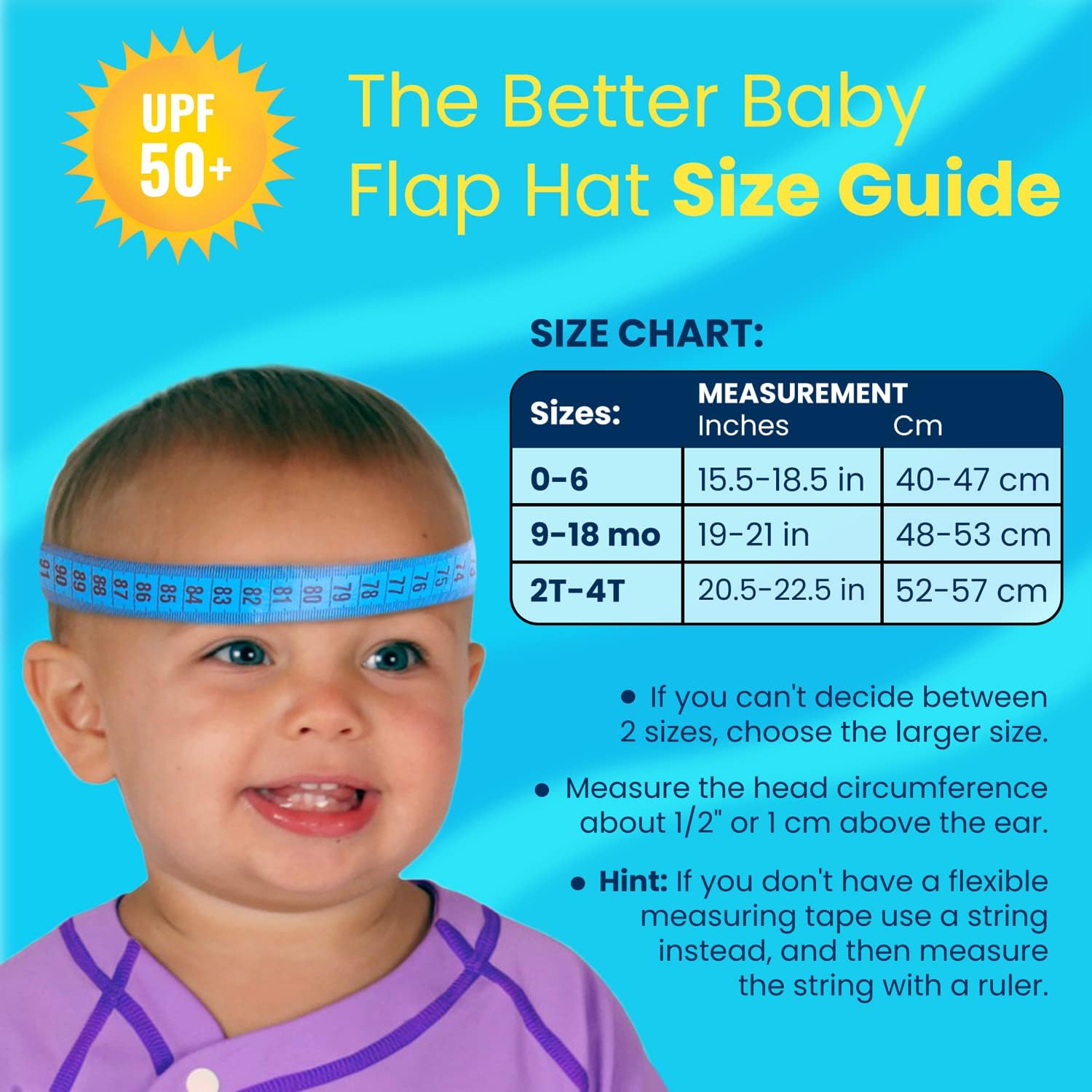 Nozone Better Baby Flap Sun Hat, Wide Brim Breathable Beach Hat with Adjustable Strap, UPF 50+ Protection