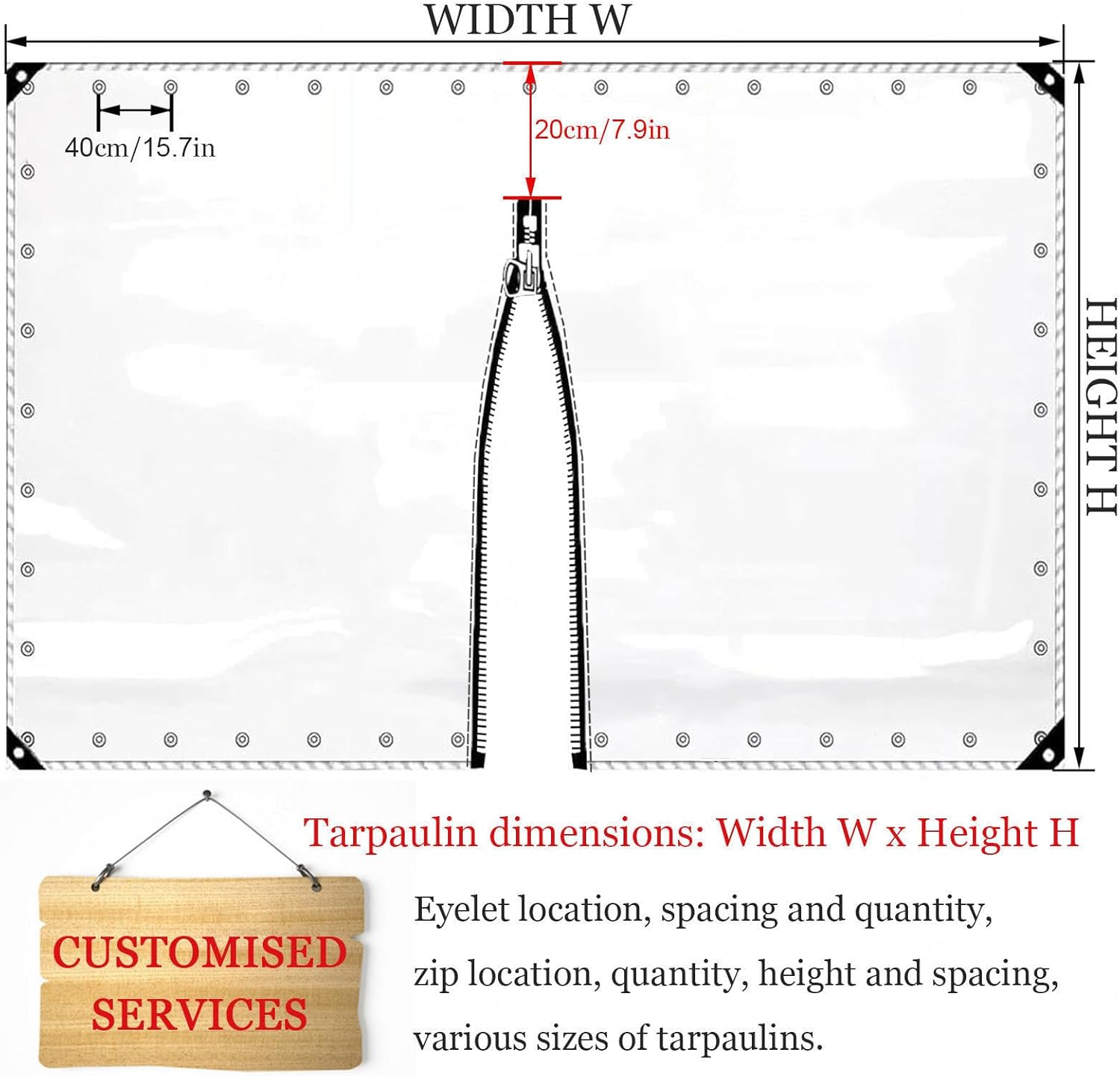 Outdoor Clear Tarp Curtains with Zipper Door, Transparent Waterproof Tarpaulin Side Panels with Eyelets, PVC Tarpaulin Rain Curtains for Pergola Gazebo Carport,WxH-1.2x1m/3.9 * 3.3ft