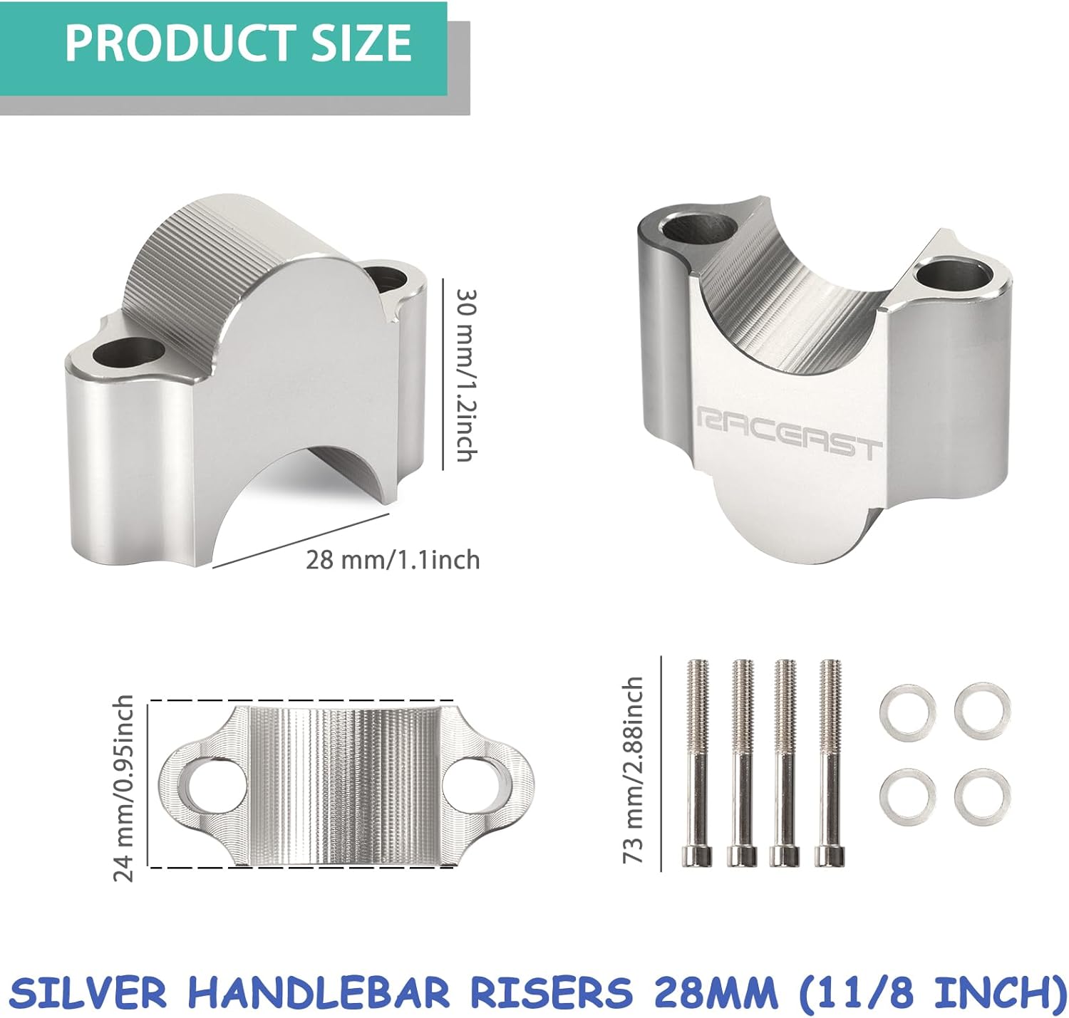 1-1/8" handlebar risers Motorcycle 28.6mm Handle Bar riser Aluminum Alloy Riser 30mm Height Kit Compatible with Harley Yamaha BMW Dirtbikes duke 390 (Silver, 1-1/8 inch (28.6mm))