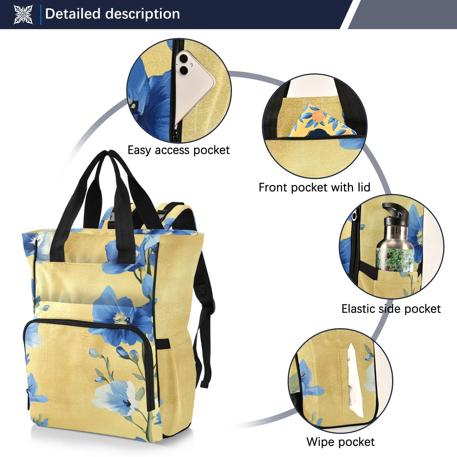 Borsa per pannolini zaino da donna Sweet Delphinium Gold
