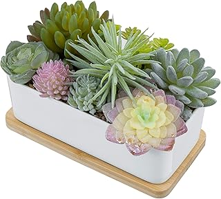 MyGift Assorted Artificial Succulent Plant Arrangement Potted in White C...