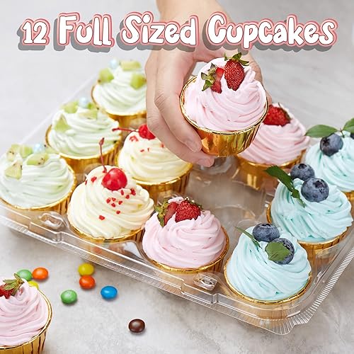 Miniatura 3 de Paquete de 12 x 20 juegos) apilable para cupcakes con paquete de 240 forros, soportes de plástico para 12 cupcakes, recipientes para cupcakes con