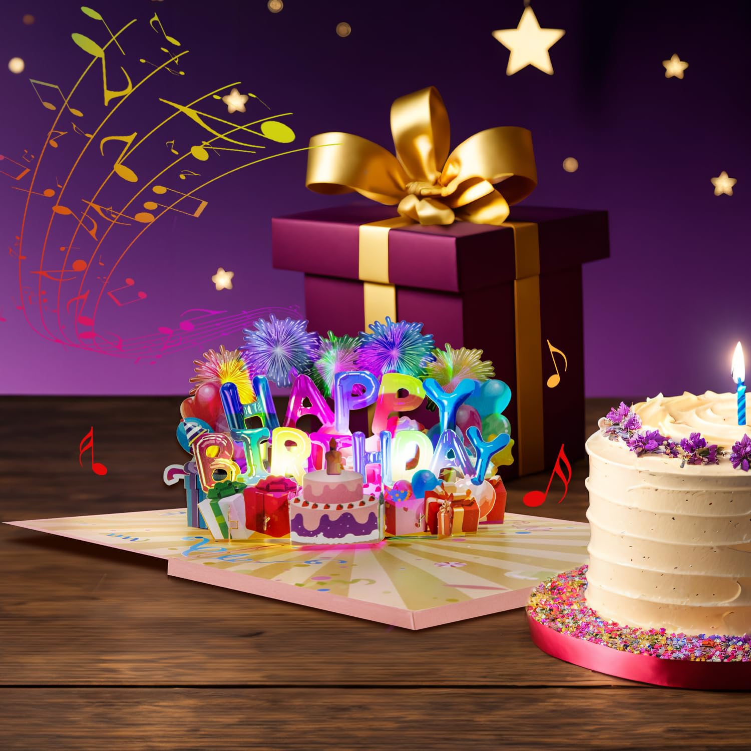 Biglietto Di Auguri Musicale Pop-Up 3D Con Luci - Sorpresa Di Compleanno Con Melodia “Tanti Auguri” - Cartolina Unica Con Busta Per Compleanno Di Uomini, Donne E Bambini