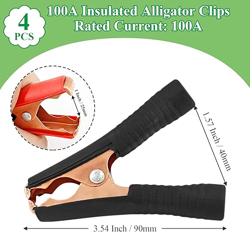 Miniatura 17 de 10 pinzas de cocodrilo aisladas de 50 A, abrazaderas eléctricas de cocodrilo resistentes, cable de repuesto de batería, clips de puente con resorte