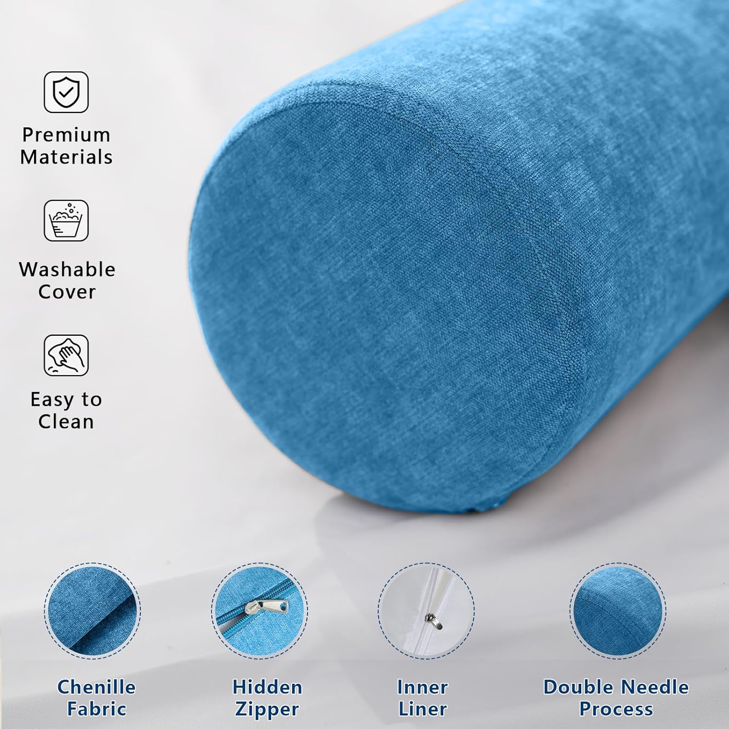 Body Pillow for Adults, Long Full Body Pillow for Side Sleepers and Pregnancy Support, High Resilience Cylindrical Bolster Pillow with Removable Washable Cover (60"x7.9", Cendre Blue)