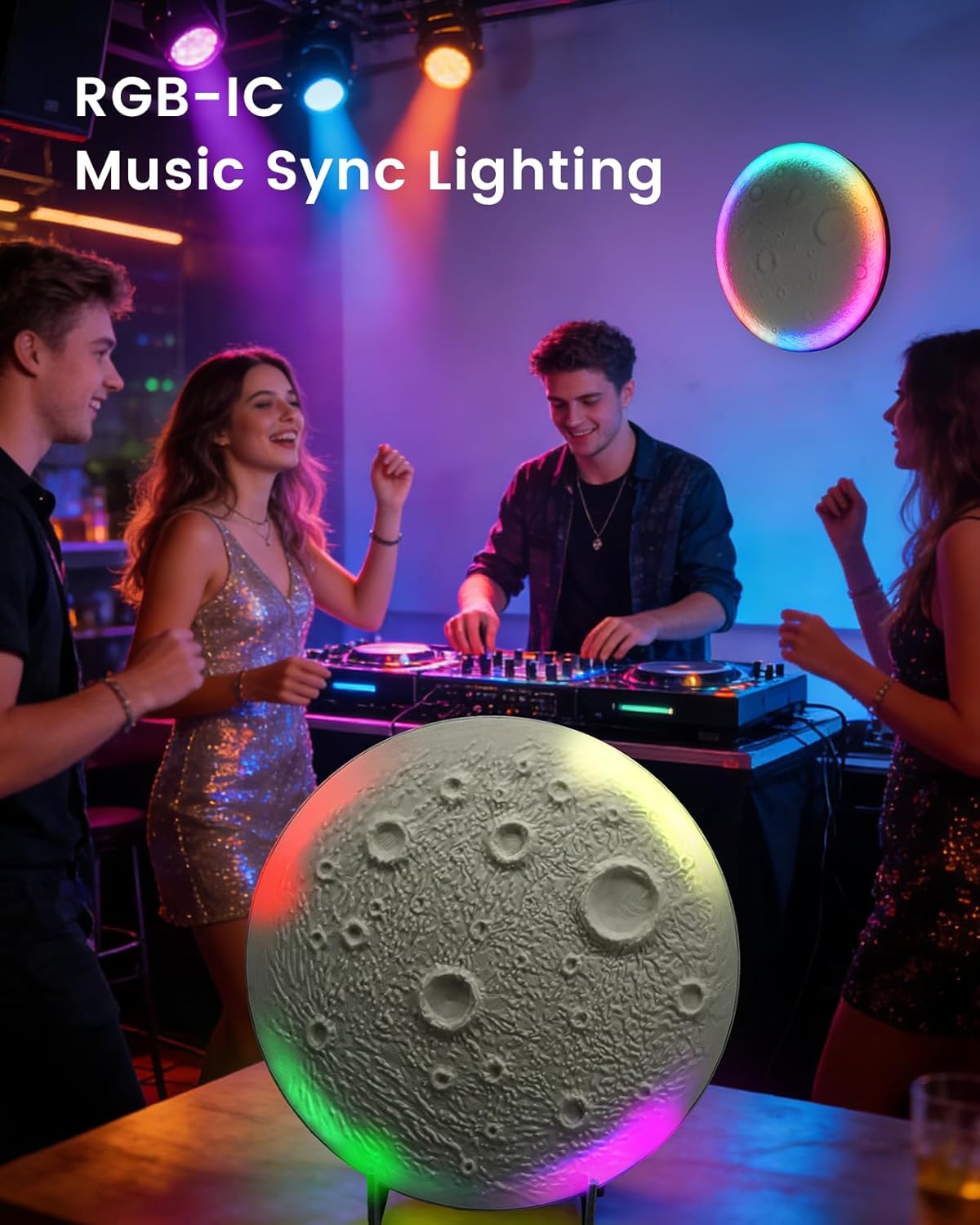 3D Moon Lamp – 3D Printed PLA Floating Moon, APP & Manual Control, RGB Music-Sync, Desktop & Wall-Mountable Night Light for Home, Kids, Party (Moon 8.6lnches)