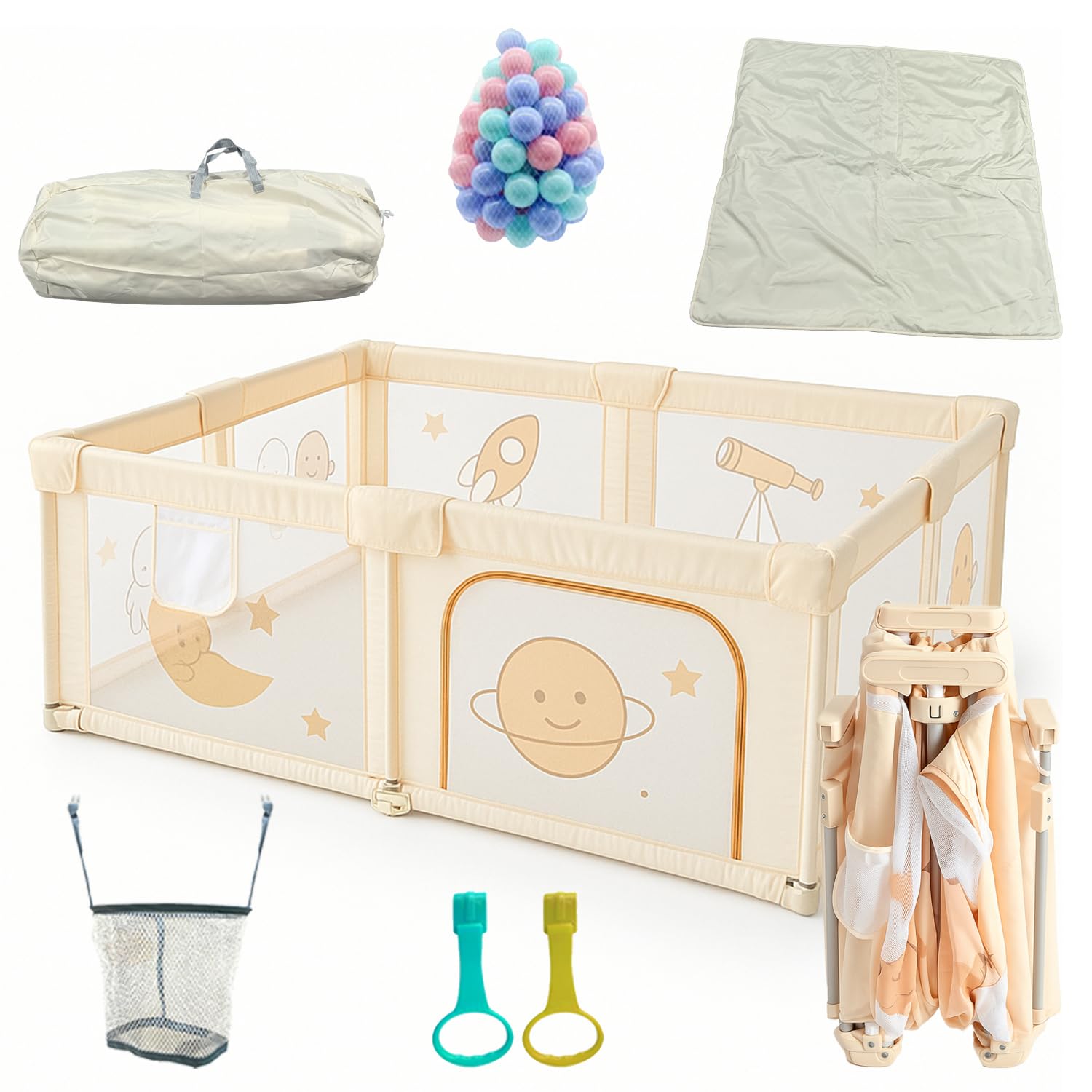 Parc bébé Pliable avec Tapis, Parc bébé à Domicile et en Voyage, Tissu Oxford, Centre d'activités intérieur et extérieur, Parc De Jeux avec Filet Respirant et Ventouses (130 x 130 cm)