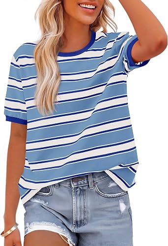BTFBM Womens Summer Tops Short Sleeve Striped Shirt | Crewneck T Shirts, Color Block Y2k Top, Loose Tshirts, Lightweight Basic Tees, Trendy Spring Clothes, Fashion Clothing 2026