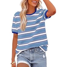 BTFBM Summer Tops for Women 2026 Crewneck Short Sleeve Striped T Shirts Casual Spring Clothes Color Block Basic Tee Blouses