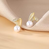 Vista 5 de SLUYNZ 925 Sterling Silver Easter Rabbit Bunny Studs Earrings for Women Teen Girls Pearl Rabbit Earrings Studs