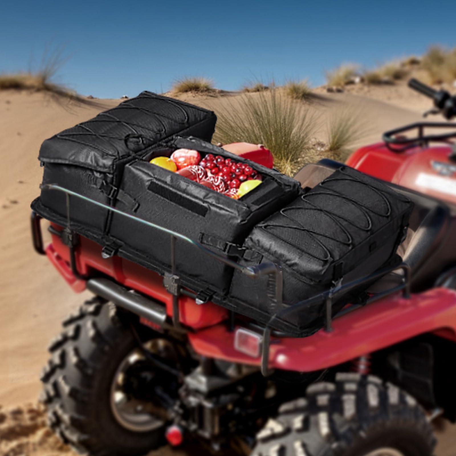 VEVOR Bolsa de Almacenamiento Trasera para ATV, 50 L con Cojín de Asiento de Esponja y Soporte para Botella, de Tela Oxford 600D, Compatible con ATV, UTV, Vehículo Can-Am, 920 x 480 x 270 mm
