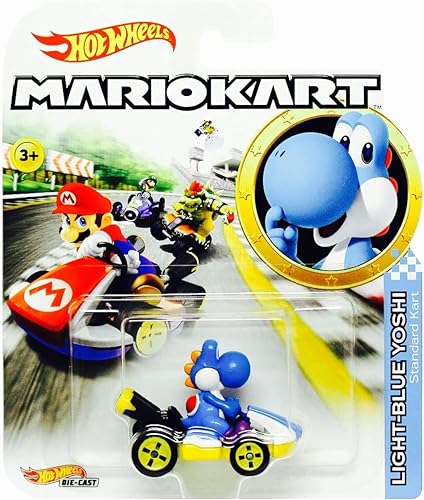 Hot Wheels Coche de personajes Yoshi Mariokart azul claro fundido a presión escala 1:64