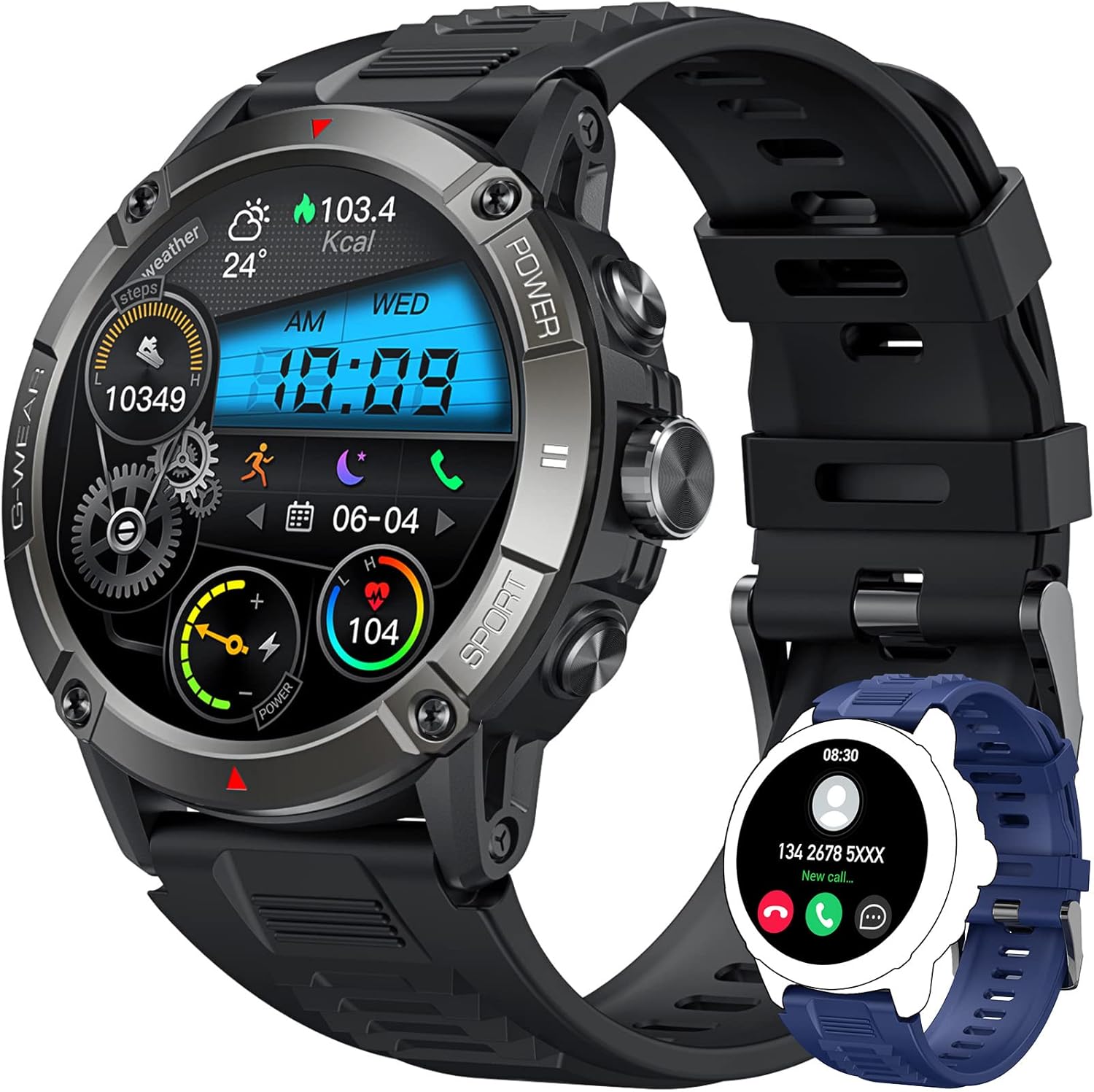 Orologio Smartwatch Uomo Fitness Chiamate: Orologi Smart Watch 1,54 Rotondo Touch Schermo Contapassi Cardiofrequenzimetro Pressione Sanguigna Sportivo Tracker Impermeabile Compatibile Android con iOS