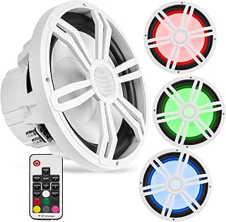 BELVA BMS12RW 1000W Peak (400W RMS) 12" Marine Subwoofer with Multi-Color LED Lighting for Boats/ATV/UTV/SxS/Powersport