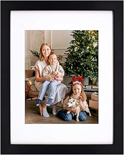 11×14 Black Wood Photo Frame with Mat – 8×10 Picture