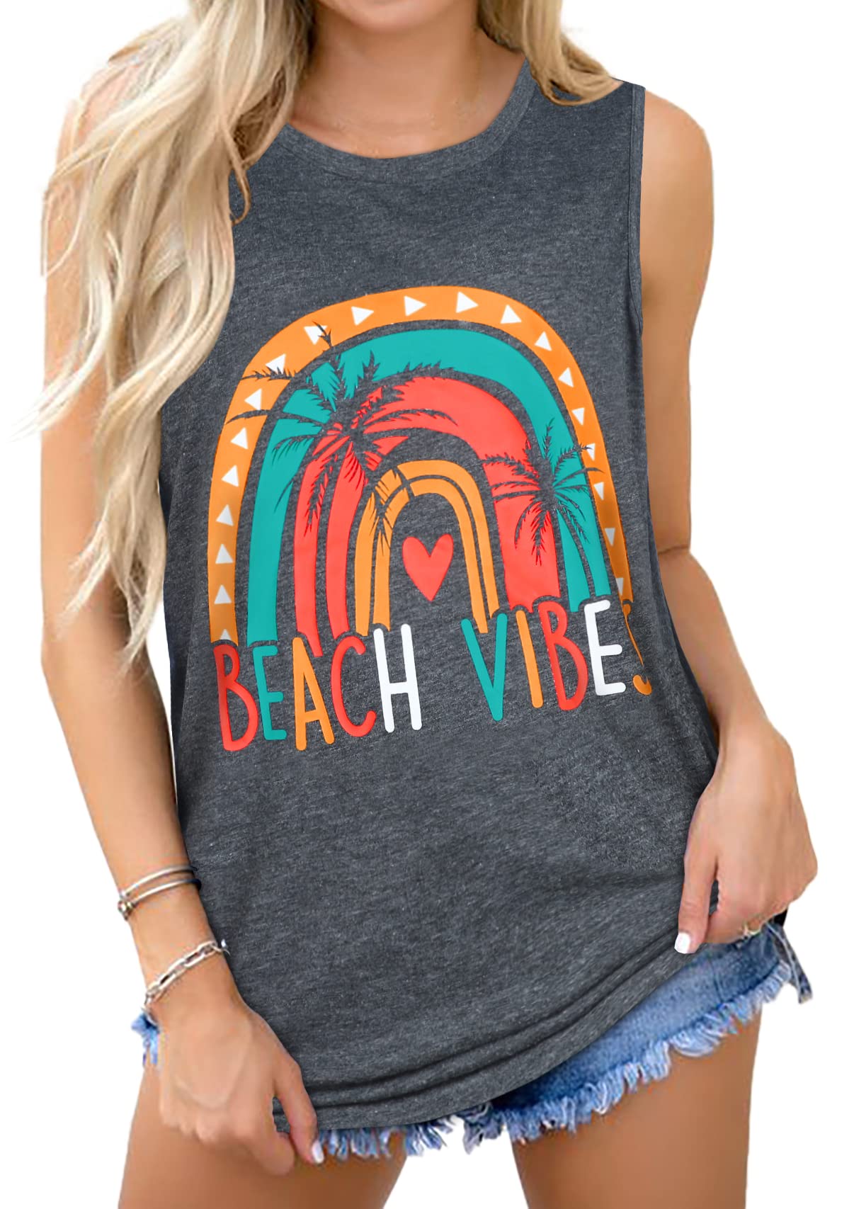 CHICALLURE Womens Tank Tops Summer Sleeveless Graphic Camisole Shirt Causal Loose Fit Beach Blouse